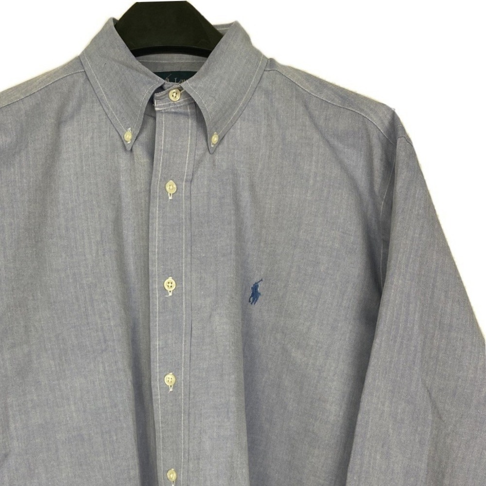 Polo Ralph Lauren Yarmouth Mens 16 32/33 Herringbone‎ Button Down L/S Shirt Blue